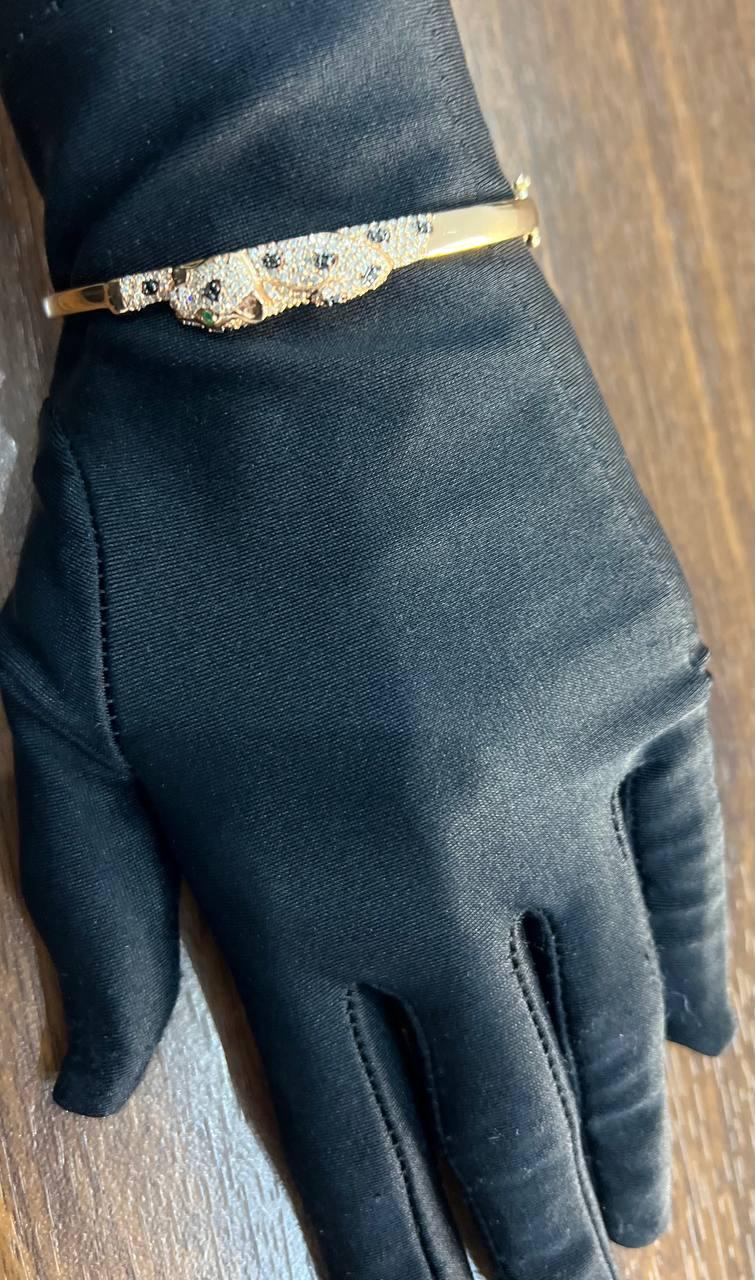 Leopard Cheetah Jaguar Panther Diamond Pave 14K Rose Gold Hinge Bangle Bracelet