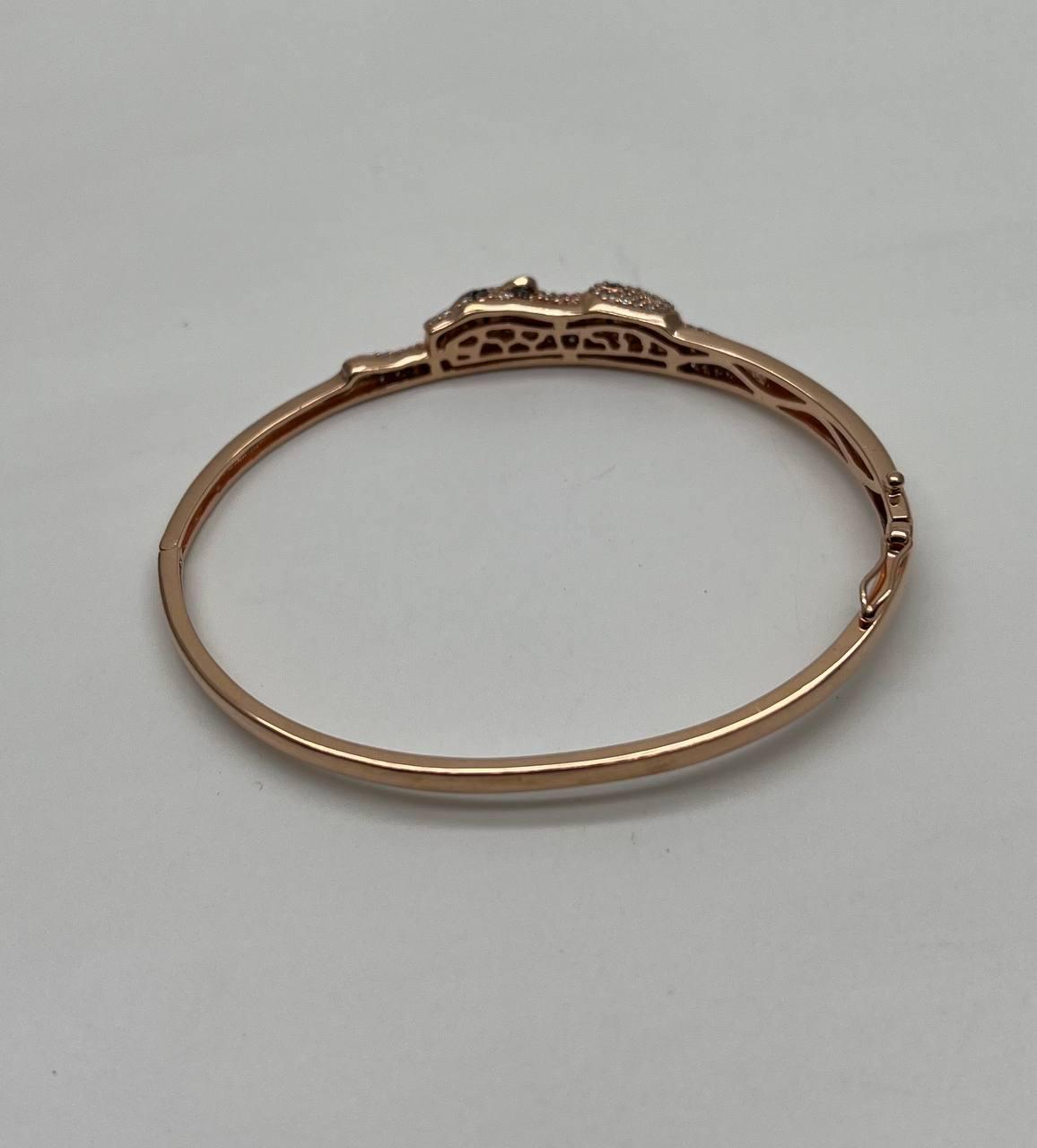 Leopard Cheetah Jaguar Panther Diamond Pave 14K Rose Gold Hinge Bangle Bracelet