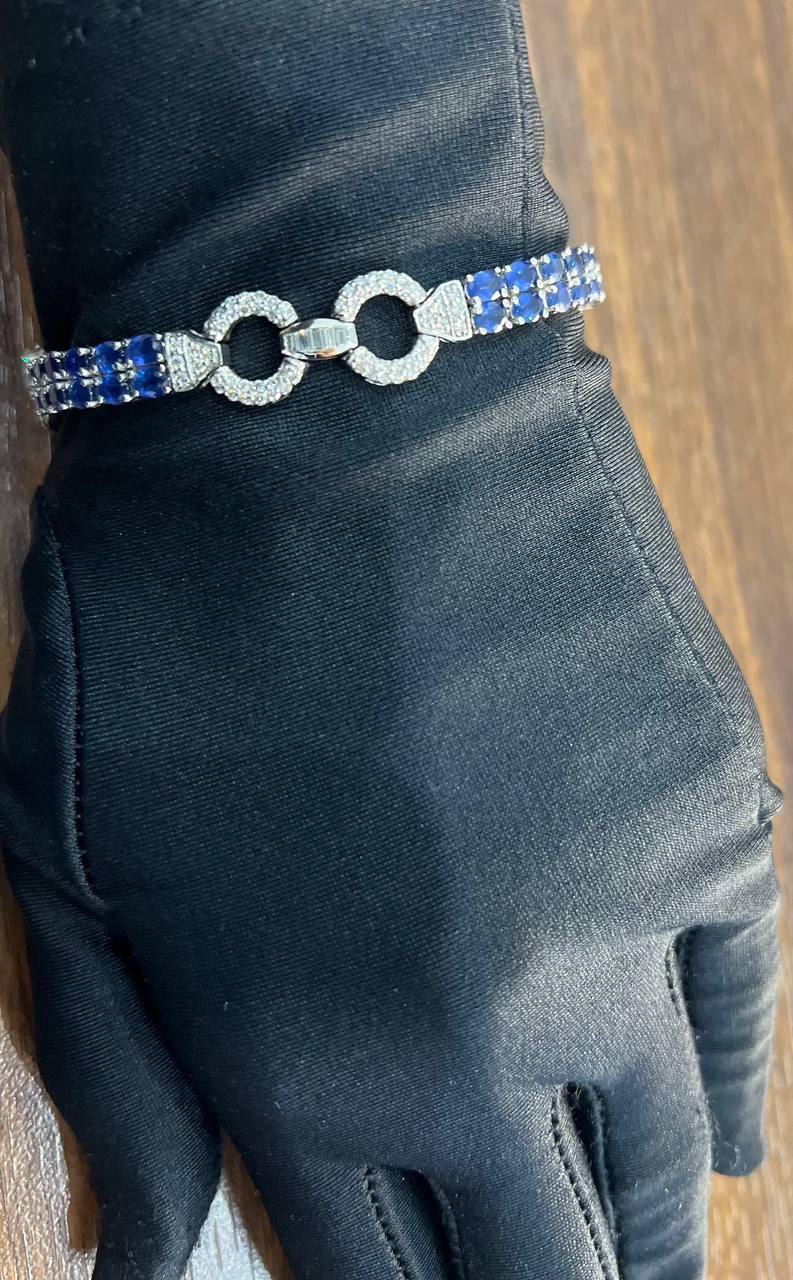 blue sapphire tennis line diamond pave statement unique 14k white gold bracelet