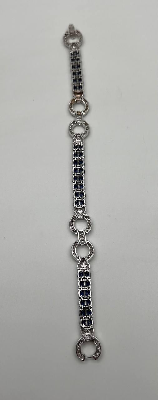 Blue Sapphire Tennis Line Diamond Pave Statement Unique 14K White Gold Bracelet