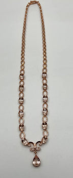 Pear Teardrop Peach Pink Morganite 14K Rose Gold Fancy Diamond Pendant Necklace