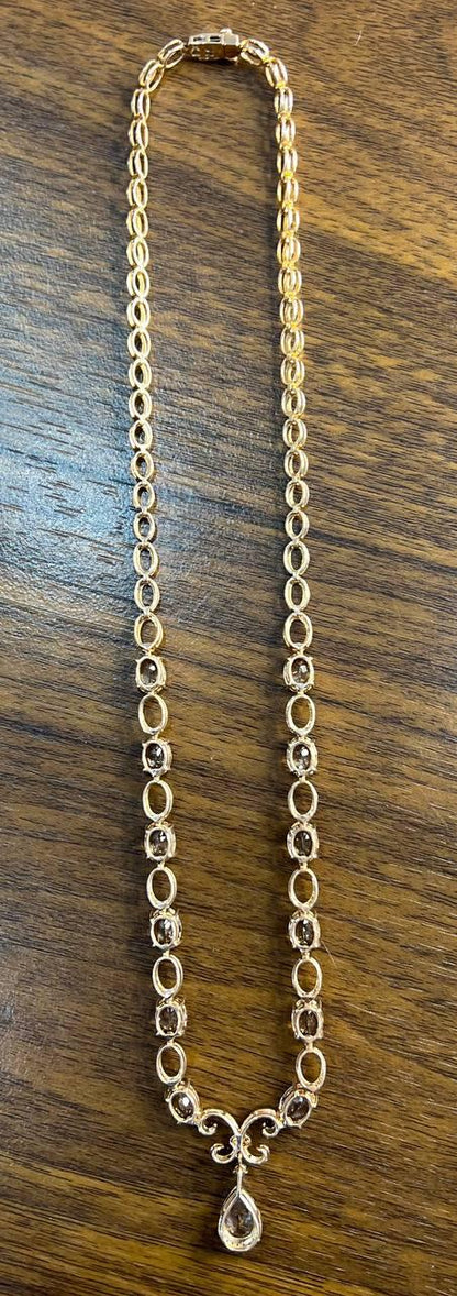 Pear Teardrop Peach Pink Morganite 14K Rose Gold Fancy Diamond Pendant Necklace