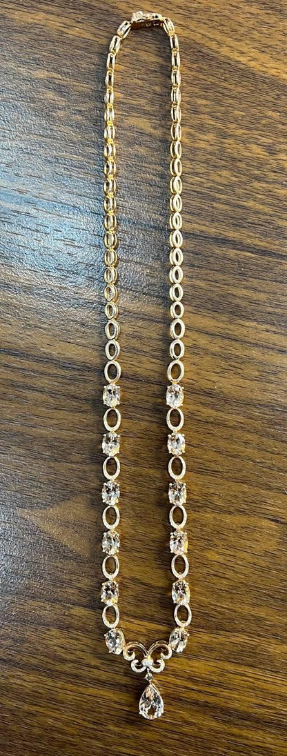 Pear Teardrop Peach Pink Morganite 14K Rose Gold Fancy Diamond Pendant Necklace
