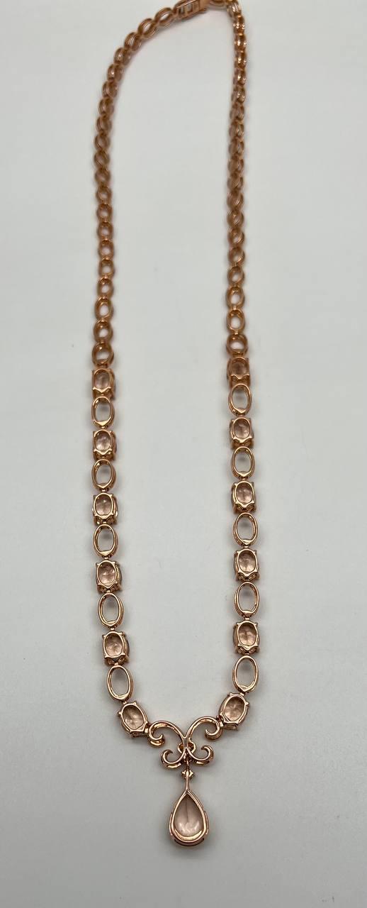 Pear Teardrop Peach Pink Morganite 14K Rose Gold Fancy Diamond Pendant Necklace