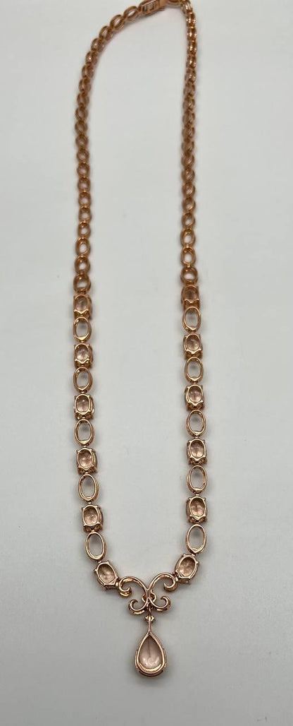 Pear Teardrop Peach Pink Morganite 14K Rose Gold Fancy Diamond Pendant Necklace