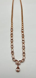 Pear Teardrop Peach Pink Morganite 14K Rose Gold Fancy Diamond Pendant Necklace