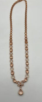Pear Teardrop Peach Pink Morganite 14K Rose Gold Fancy Diamond Pendant Necklace
