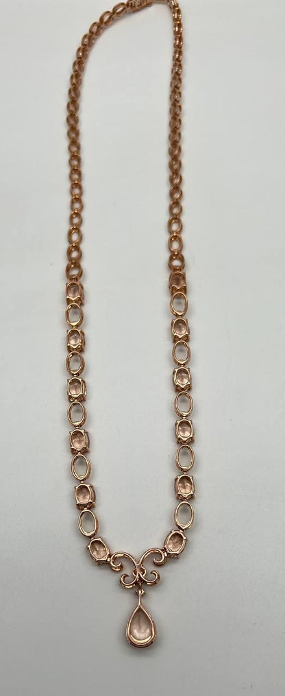 Pear Teardrop Peach Pink Morganite 14K Rose Gold Fancy Diamond Pendant Necklace
