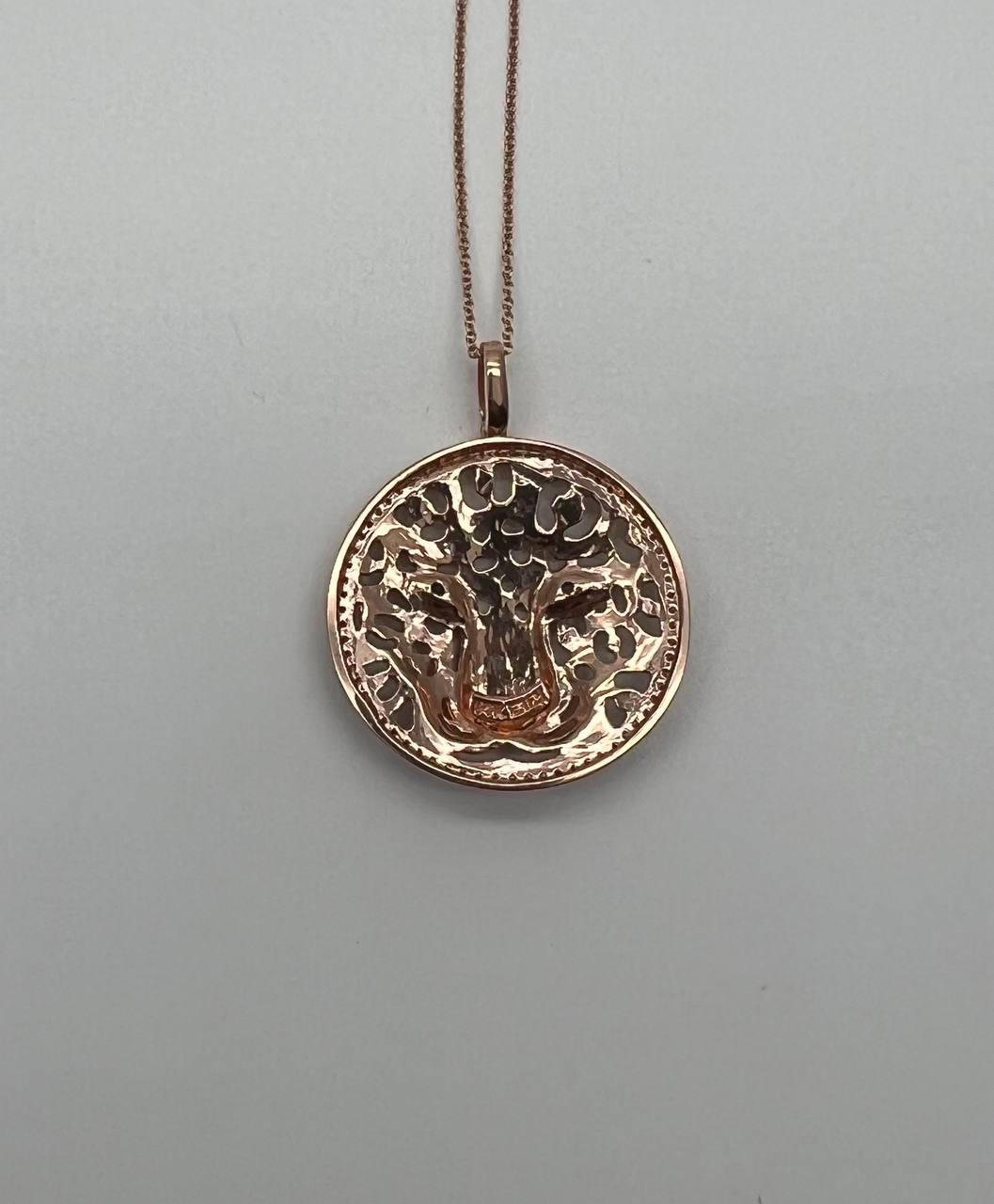 Diamonds Leopard Jaguar Panther Tiger Halo Rose Gold Pendant Medallion Necklace