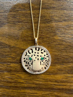 Diamonds Leopard Jaguar Panther Tiger Halo Rose Gold Pendant Medallion Necklace
