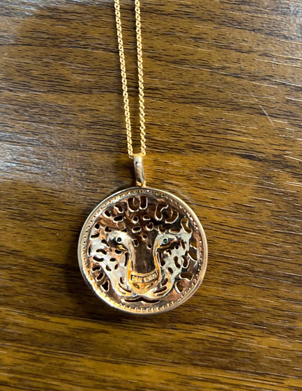 Diamonds Leopard Jaguar Panther Tiger Halo Rose Gold Pendant Medallion Necklace