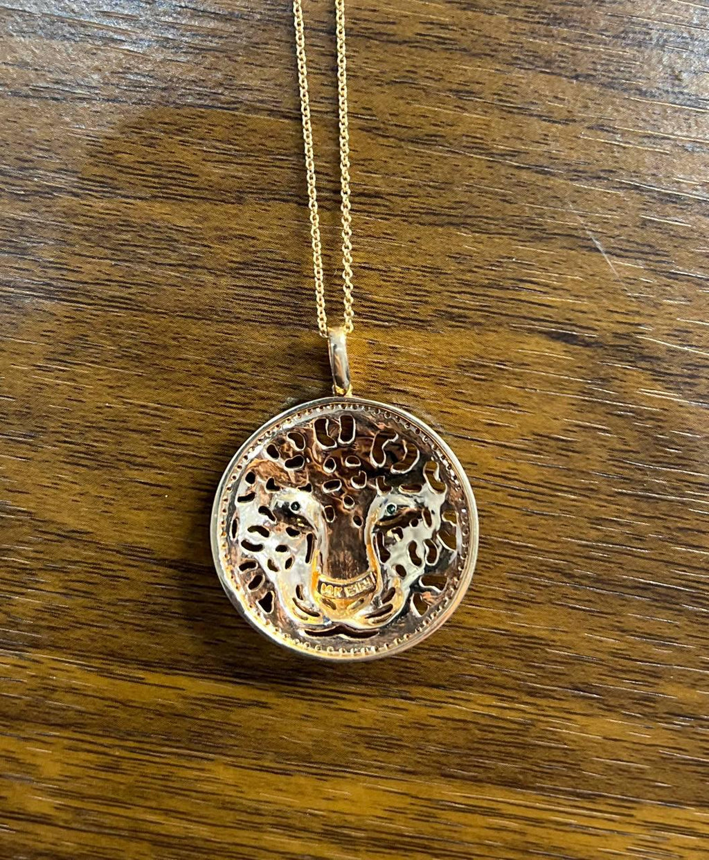 Diamonds Leopard Jaguar Panther Tiger Halo Rose Gold Pendant Medallion Necklace