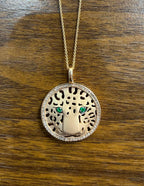 Diamonds Leopard Jaguar Panther Tiger Halo Rose Gold Pendant Medallion Necklace