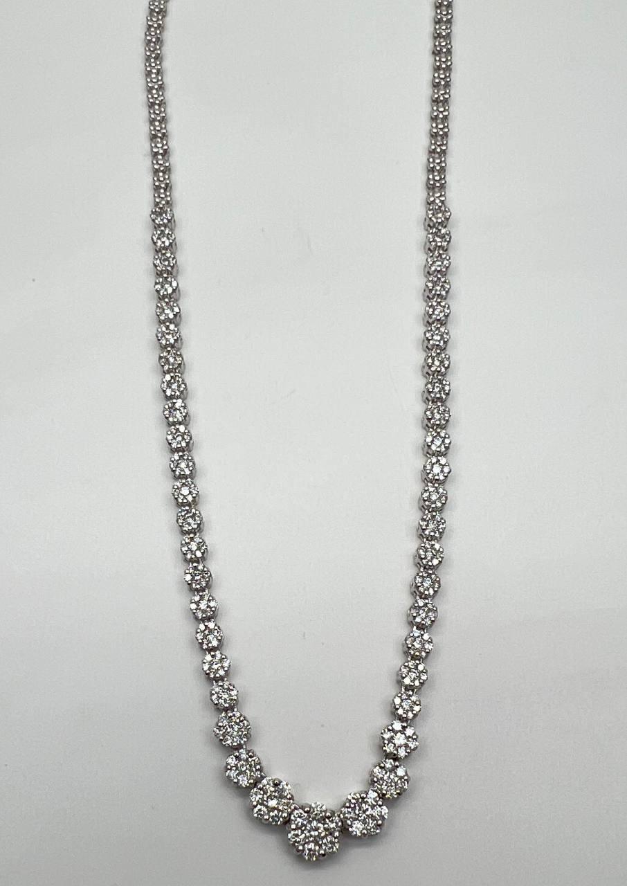 Graduated Brilliant Diamond Cluster Bib White Gold Classic Statement Necklace