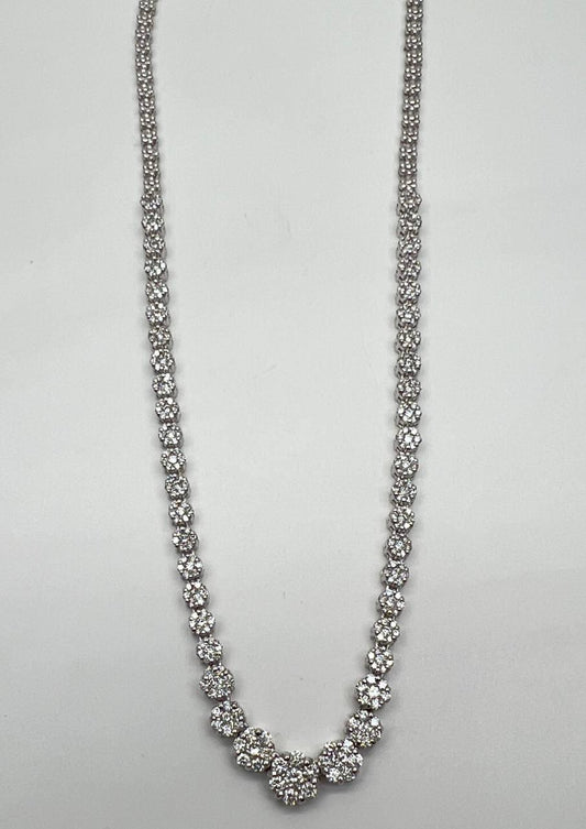 Graduated Brilliant Diamond Cluster Bib White Gold Classic Statement Necklace