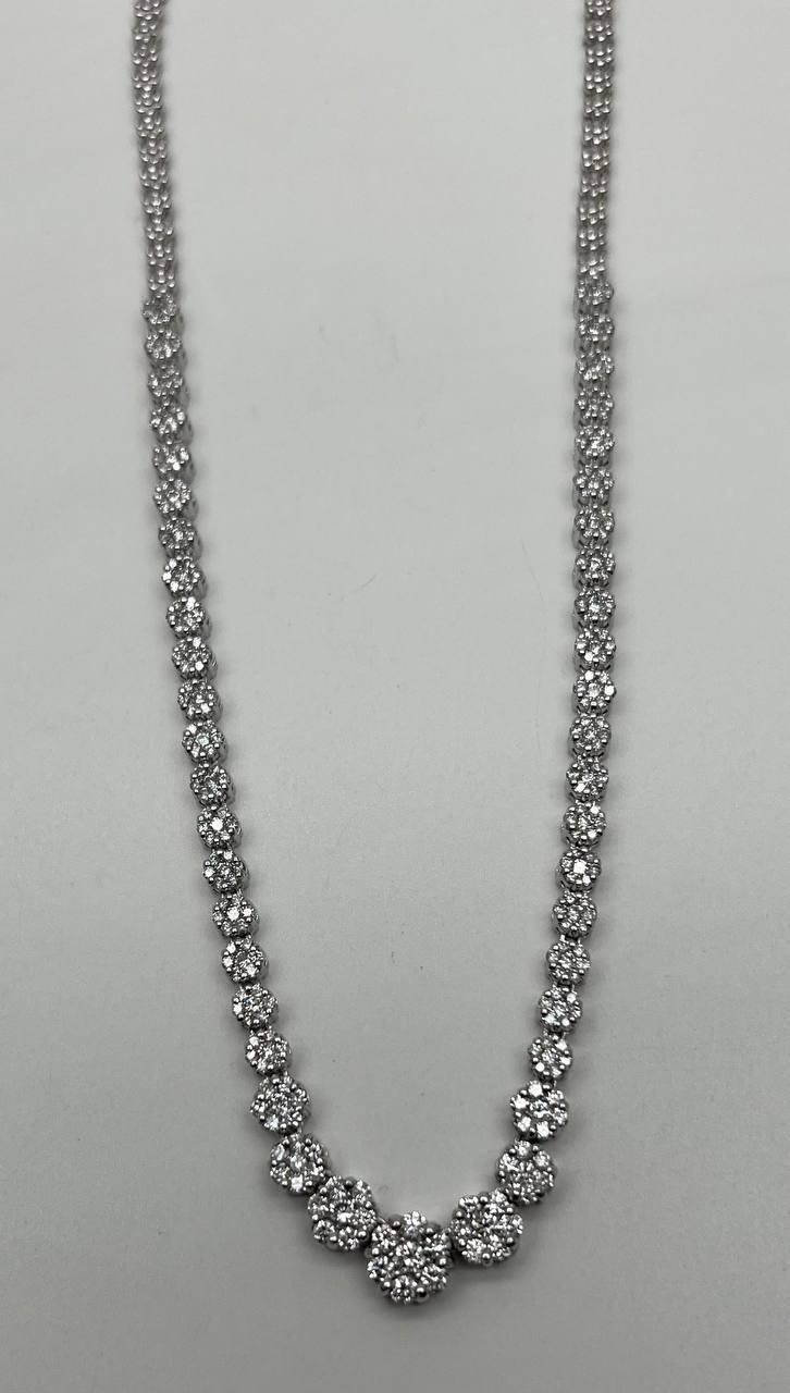 Graduated Brilliant Diamond Cluster Bib White Gold Classic Statement Necklace