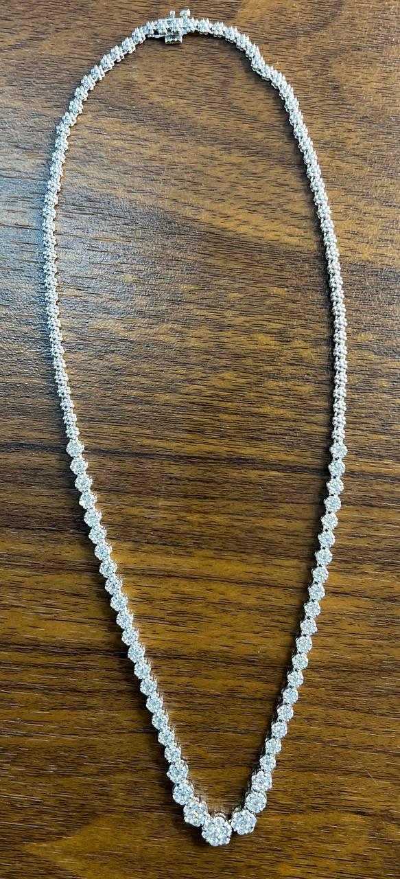 Graduated Brilliant Diamond Cluster Bib White Gold Classic Statement Necklace