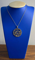 Blue Sapphire White Diamonds Floral Tree Nature 14K Yellow Gold Pendant Necklace