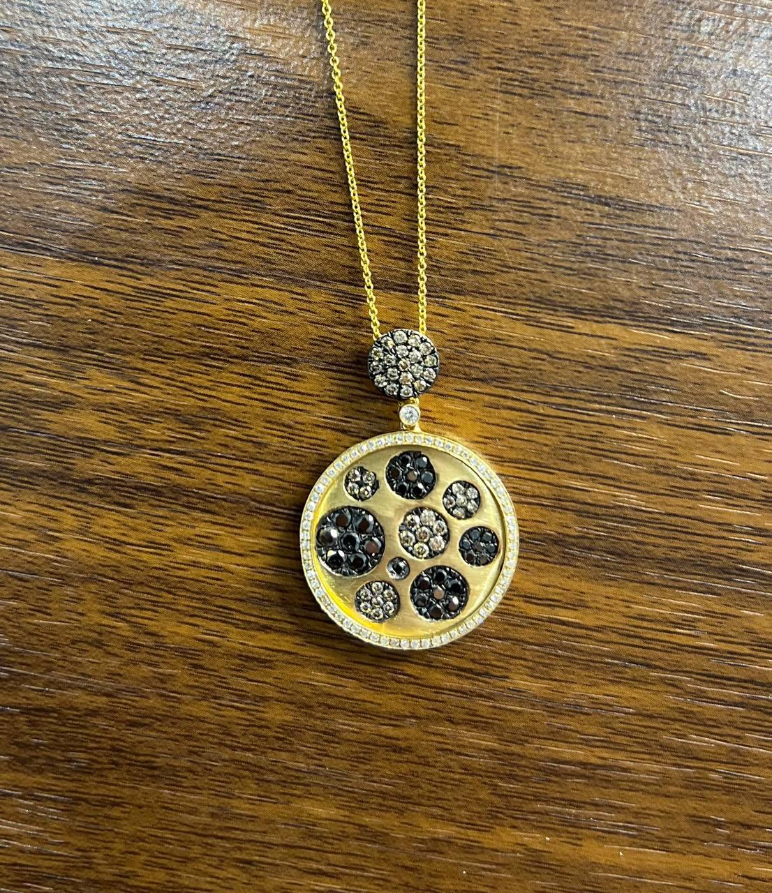 Diamond Pave Galaxy Solar Universal 14K Yellow Gold Pendant Medallion Necklace