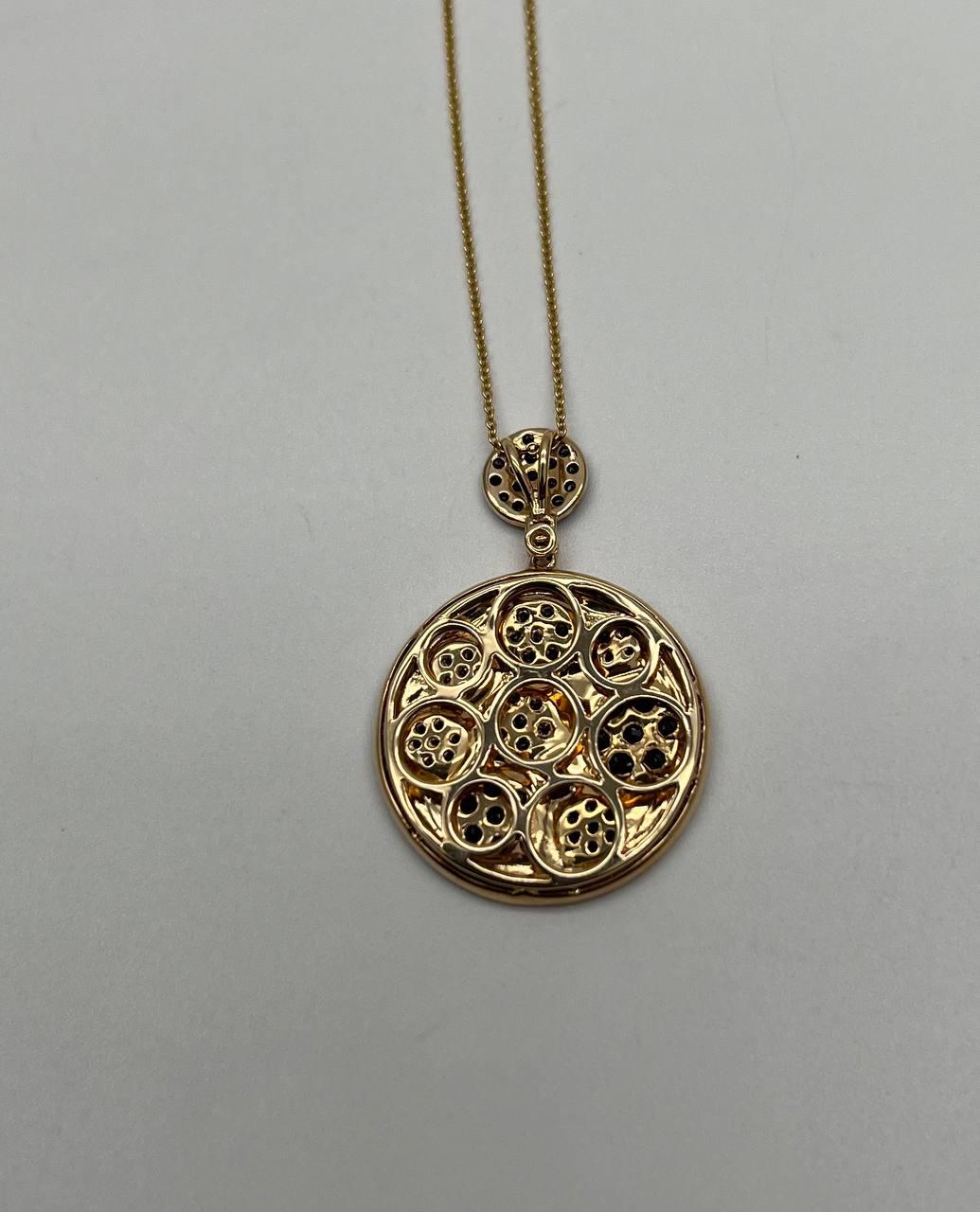 Diamond Pave Galaxy Solar Universal 14K Yellow Gold Pendant Medallion Necklace