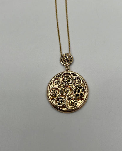 Diamond Pave Galaxy Solar Universal 14K Yellow Gold Pendant Medallion Necklace