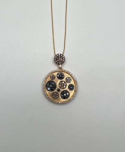 Diamond Pave Galaxy Solar Universal 14K Yellow Gold Pendant Medallion Necklace