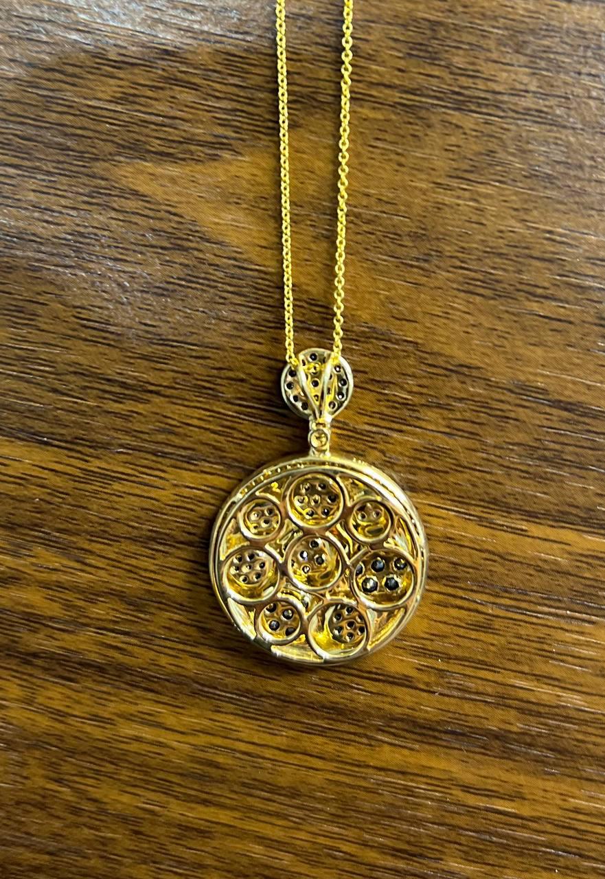 Diamond Pave Galaxy Solar Universal 14K Yellow Gold Pendant Medallion Necklace