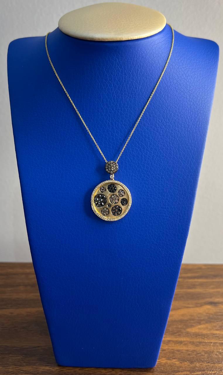 Diamond Pave Galaxy Solar Universal 14K Yellow Gold Pendant Medallion Necklace
