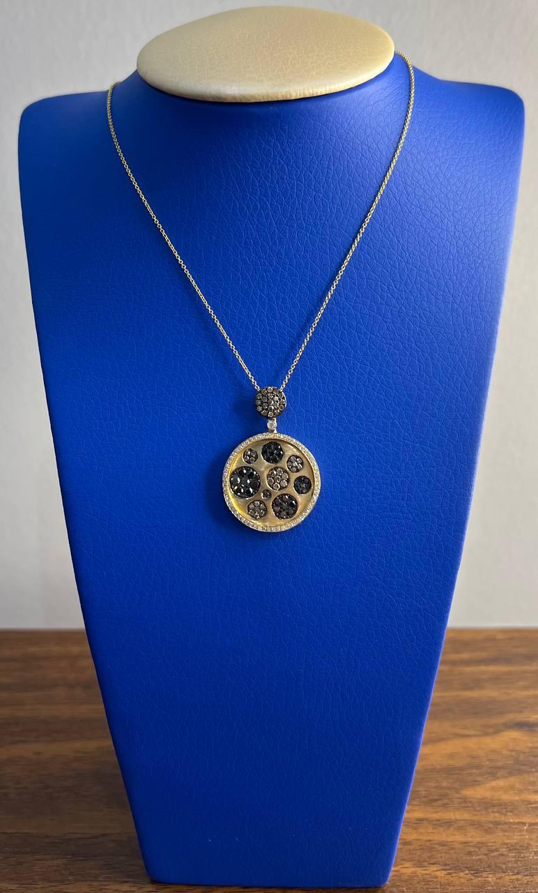 Diamond Pave Galaxy Solar Universal 14K Yellow Gold Pendant Medallion Necklace