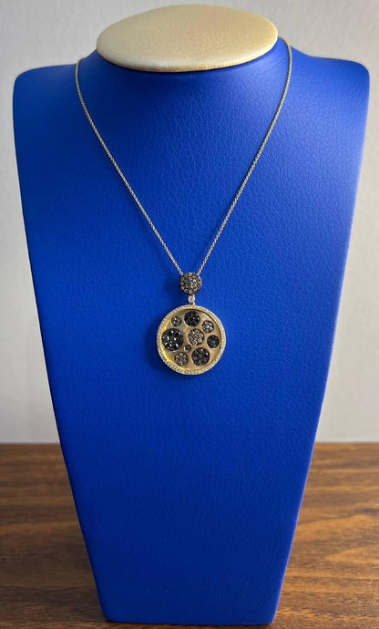 Diamond Pave Galaxy Solar Universal 14K Yellow Gold Pendant Medallion Necklace