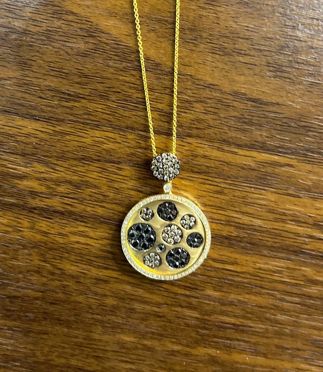 Diamond Pave Galaxy Solar Universal 14K Yellow Gold Pendant Medallion Necklace