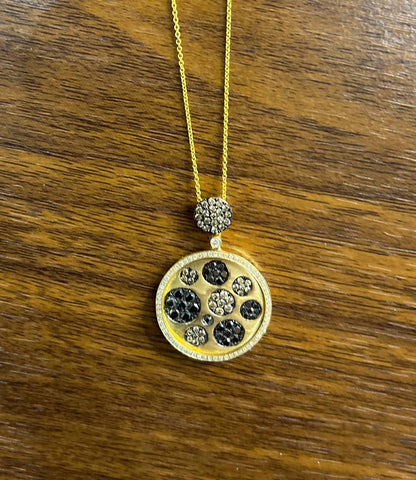 Diamond Pave Galaxy Solar Universal 14K Yellow Gold Pendant Medallion Necklace