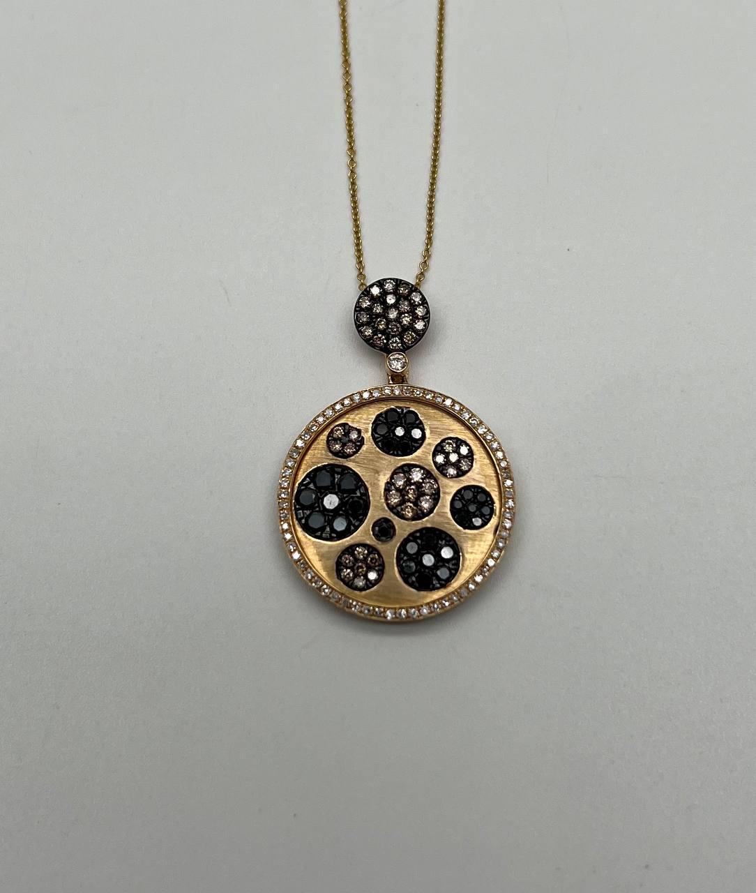 Diamond Pave Galaxy Solar Universal 14K Yellow Gold Pendant Medallion Necklace