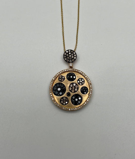 Diamond Pave Galaxy Solar Universal 14K Yellow Gold Pendant Medallion Necklace