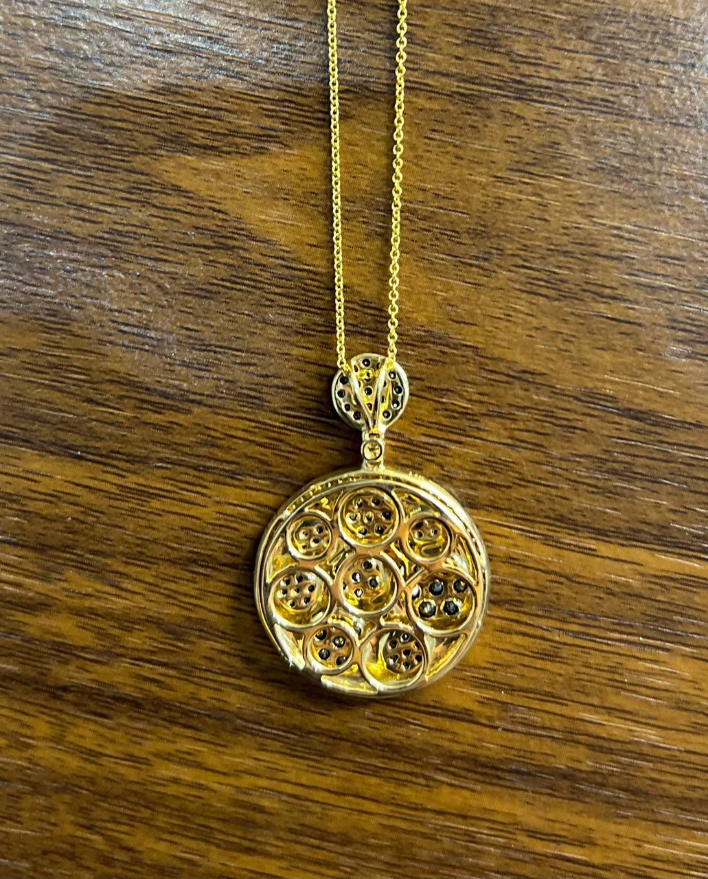 Diamond Pave Galaxy Solar Universal 14K Yellow Gold Pendant Medallion Necklace