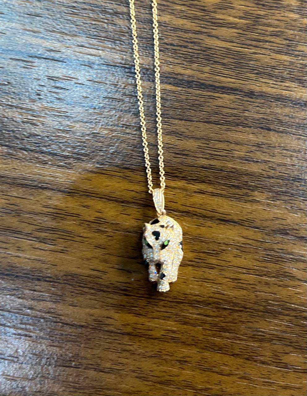 Diamond Leopard Jaguar Panther Halo 14K Rose Gold Pendant Medallion Necklace