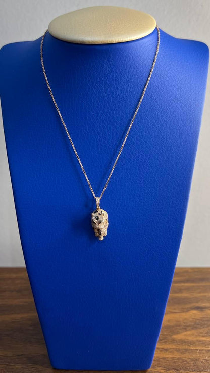 Diamond Leopard Jaguar Panther Halo 14K Rose Gold Pendant Medallion Necklace