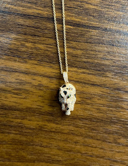 Diamond Leopard Jaguar Panther Halo 14K Rose Gold Pendant Medallion Necklace