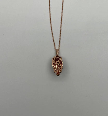 Diamond Leopard Jaguar Panther Halo 14K Rose Gold Pendant Medallion Necklace