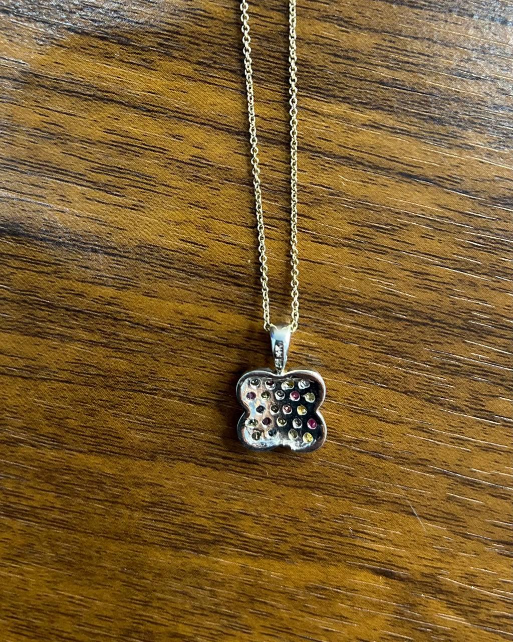 Rainbow Colorful Gemstones Pave 14K White Gold Pendant Necklace