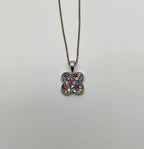 Rainbow Colorful Gemstones Pave 14K White Gold Pendant Necklace