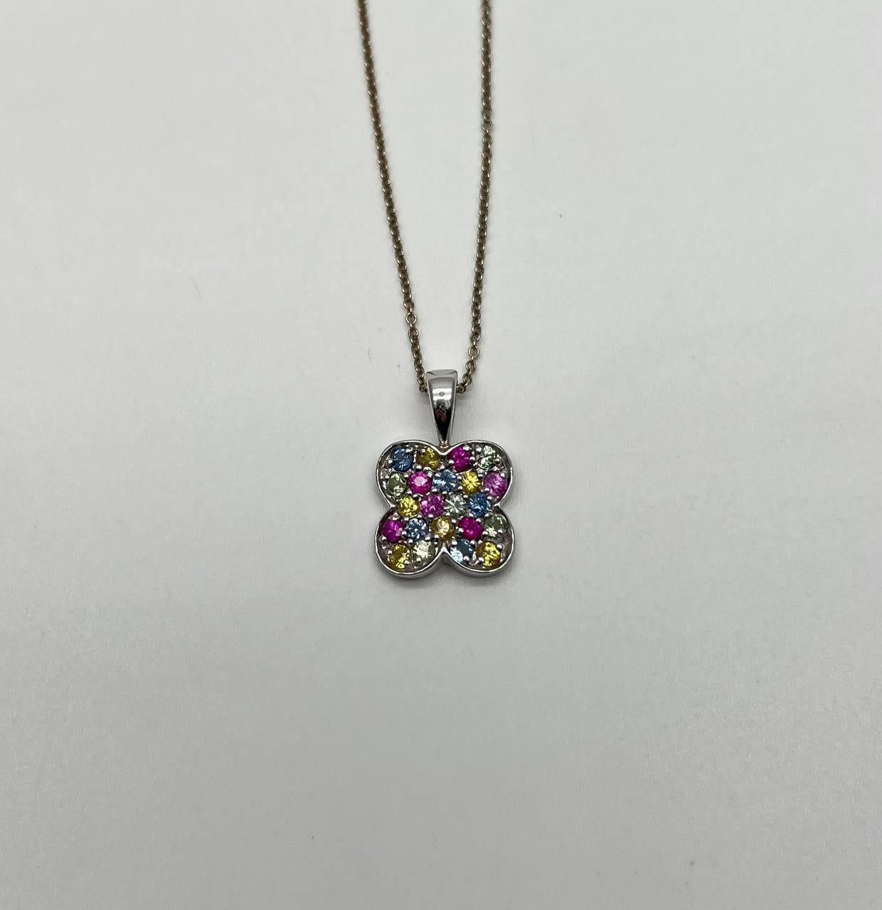 Rainbow Colorful Gemstones Pave 14K White Gold Pendant Necklace
