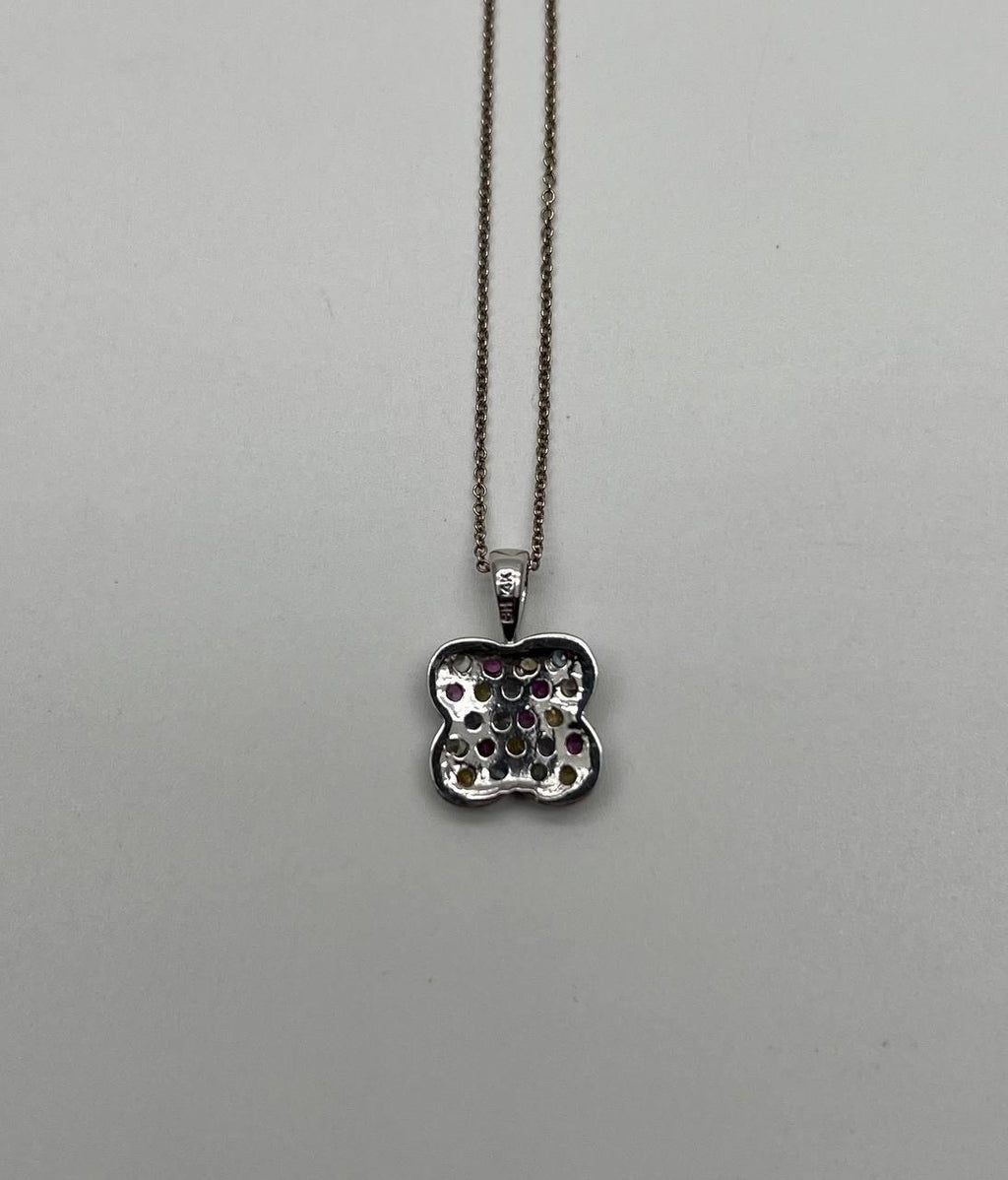 Rainbow Colorful Gemstones Pave 14K White Gold Pendant Necklace