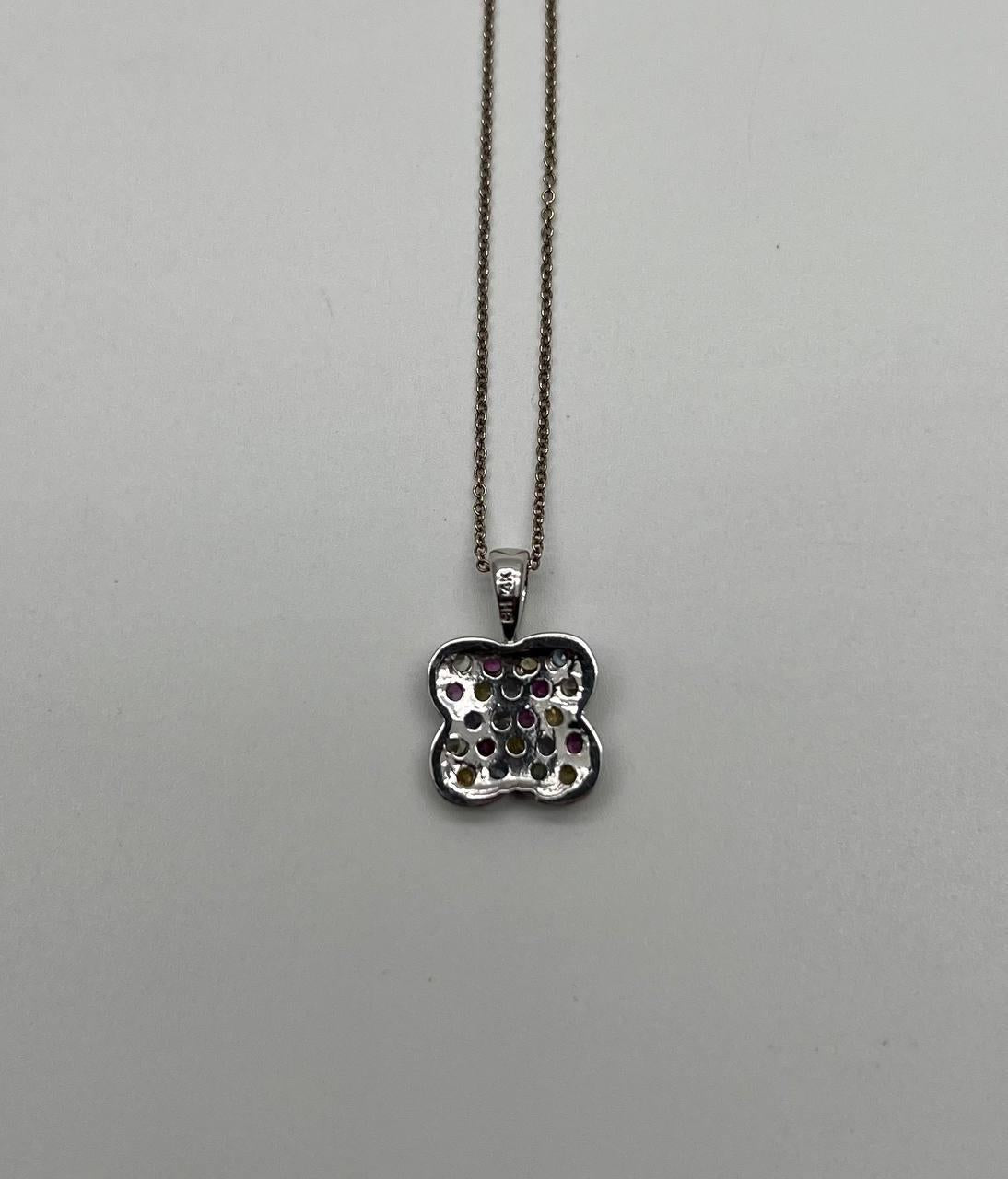 Rainbow Colorful Gemstones Pave 14K White Gold Pendant Necklace