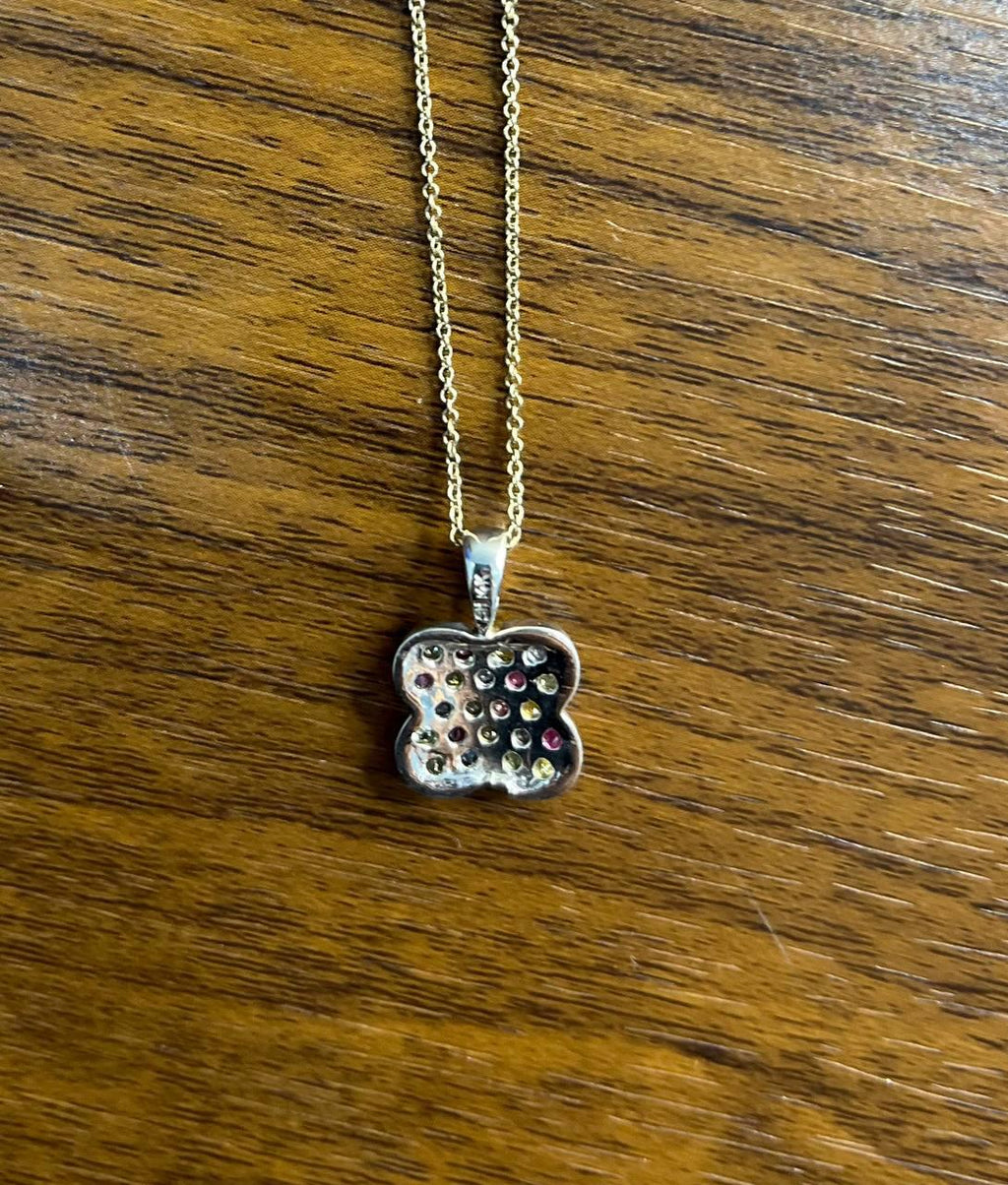 Rainbow Colorful Gemstones Pave 14K White Gold Pendant Necklace