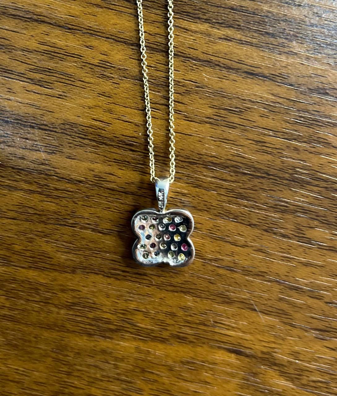 Rainbow Colorful Gemstones Pave 14K White Gold Pendant Necklace