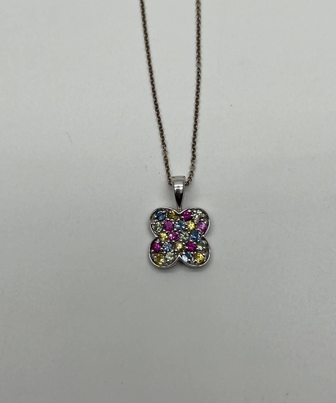 Rainbow Colorful Gemstones Pave 14K White Gold Pendant Necklace