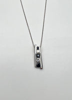 Round Blue Sapphire & Diamonds Tension Set 14K White Gold Pendant Necklace
