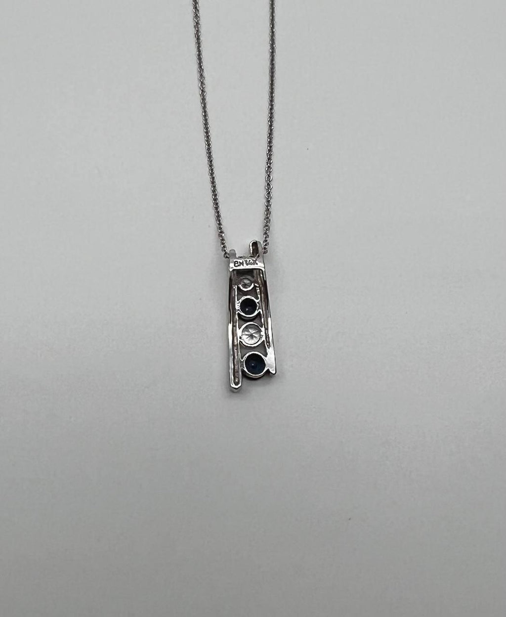 Round Blue Sapphire & Diamonds Tension Set 14K White Gold Pendant Necklace