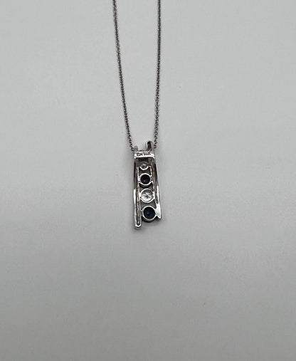 Round Blue Sapphire &amp; Diamonds Tension Set 14K White Gold Pendant Necklace